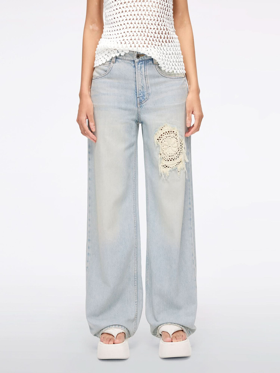 patchwork straight-leg jeans
