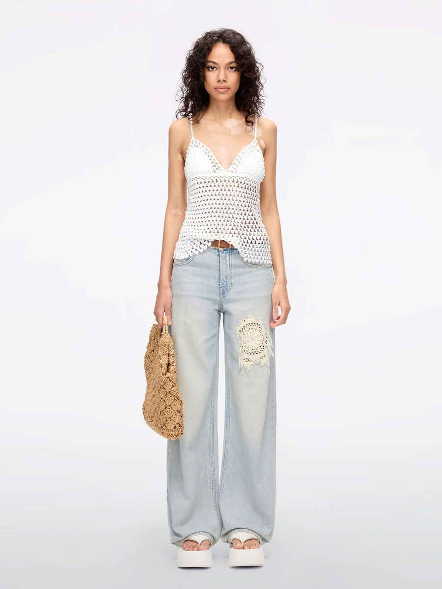 patchwork straight-leg jeans