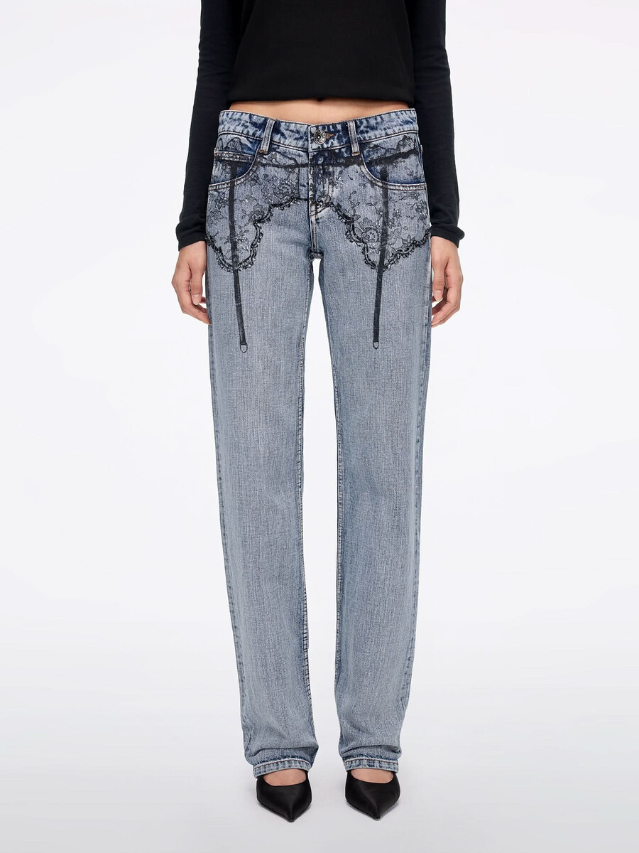bedruckte jeans mit geradem bein