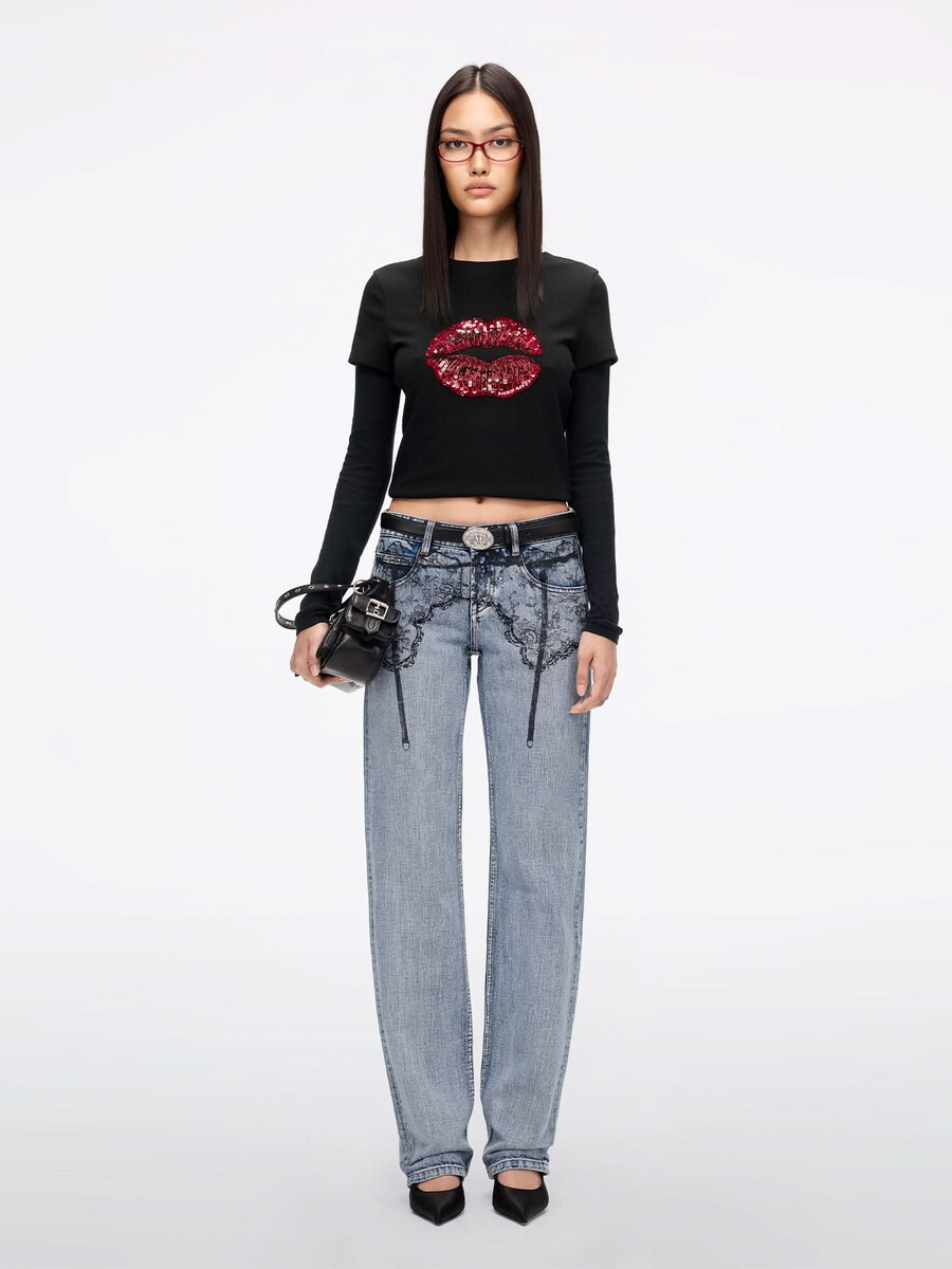 bedruckte jeans mit geradem bein
