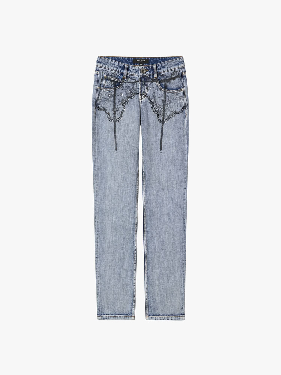 bedruckte jeans mit geradem bein