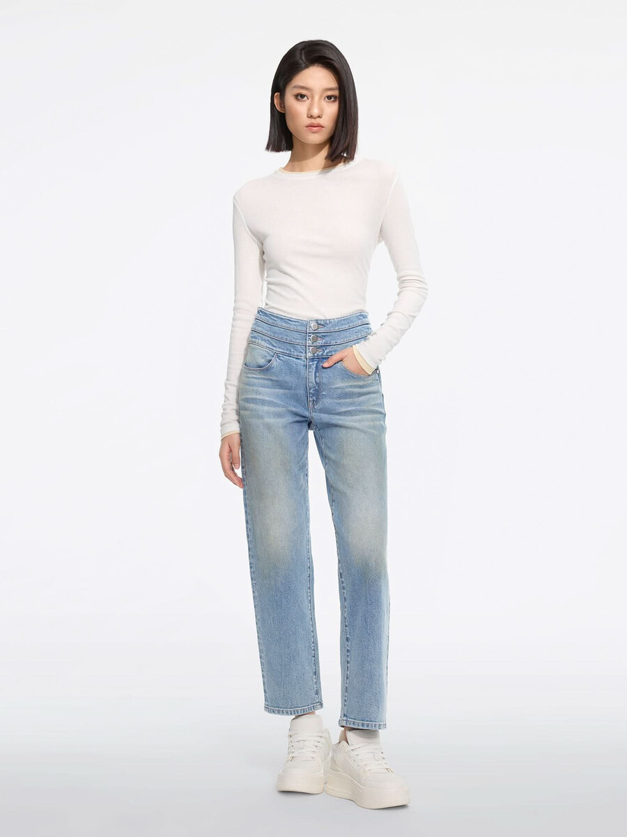 high waisted straight-leg jeans - blue attack