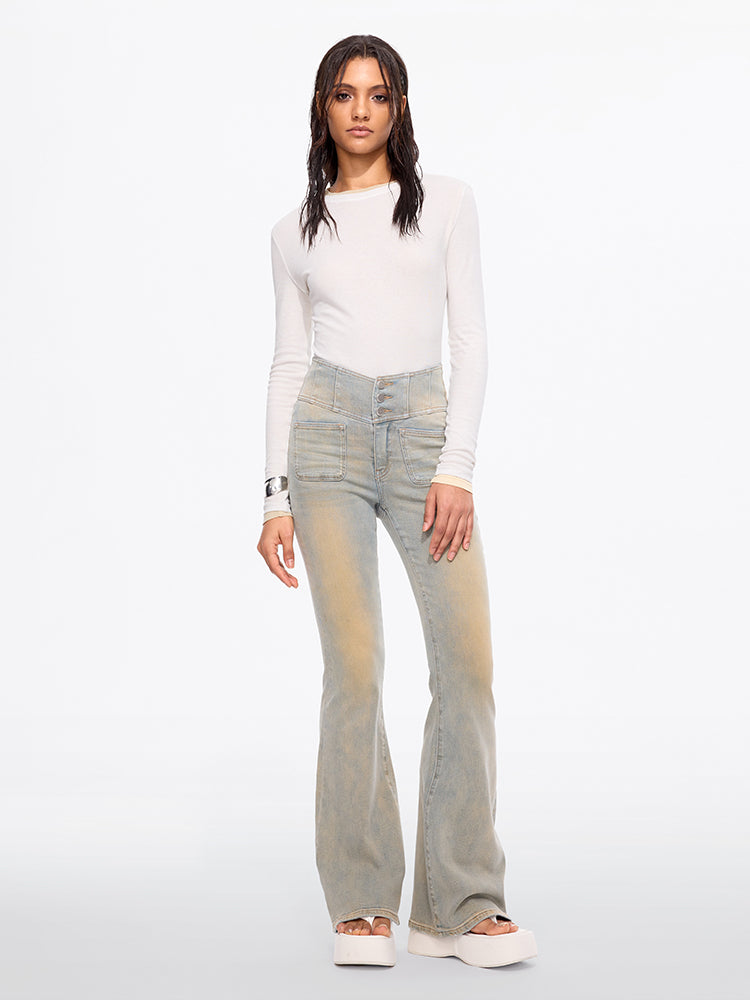hochtaillierte schlagjeans – glenda plus 5