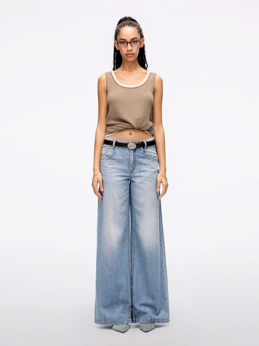 jeans mit used-look und weitem bein