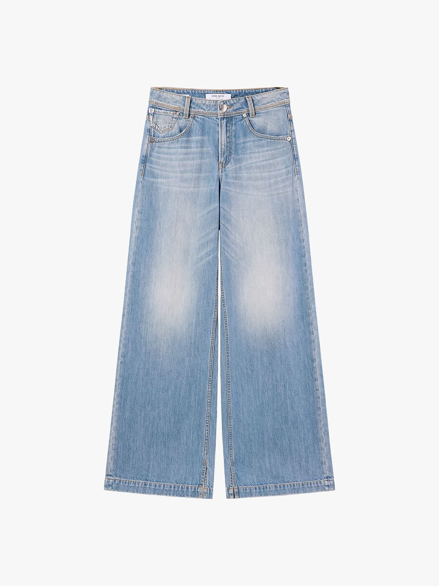jeans mit used-look und weitem bein