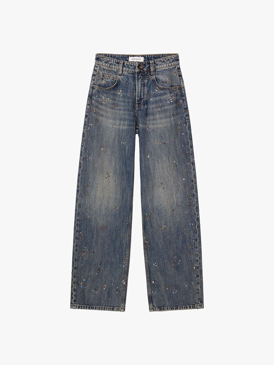 strassbesetzte jeans in lockerer passform