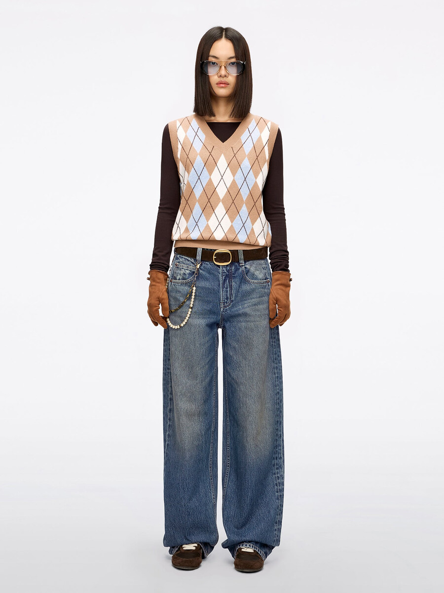 patchwork loose-fit denim jeans
