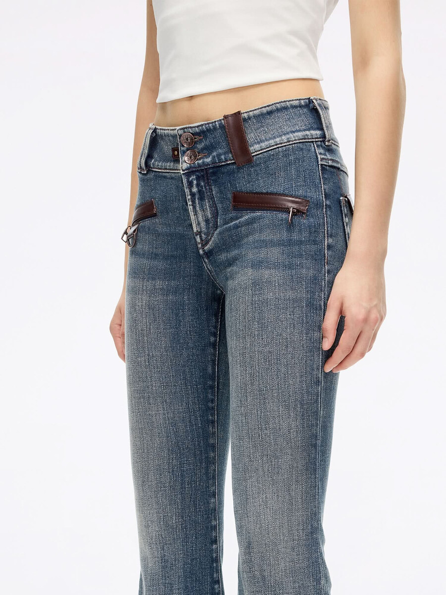 schlagjeans mit lederbesatz