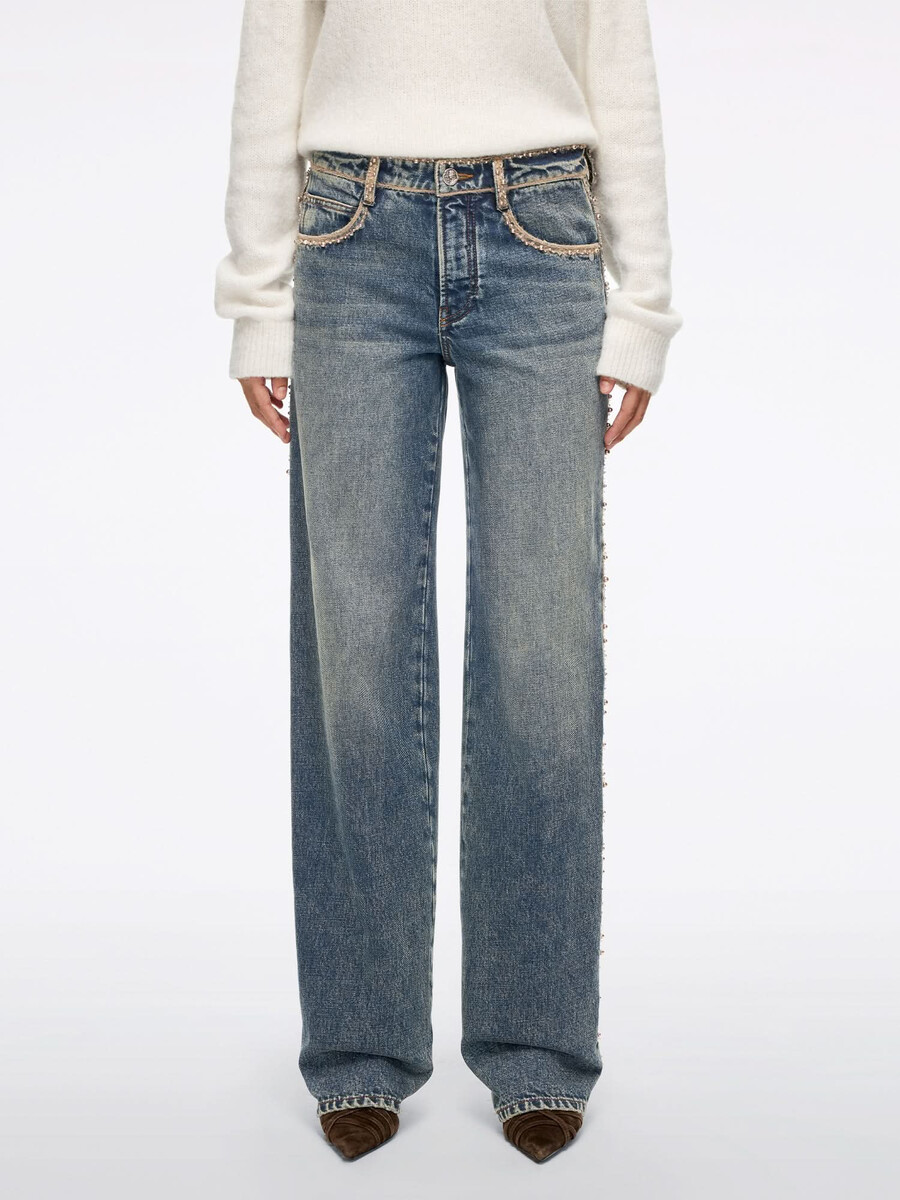 jeans mit perlenbesatz und geradem bein