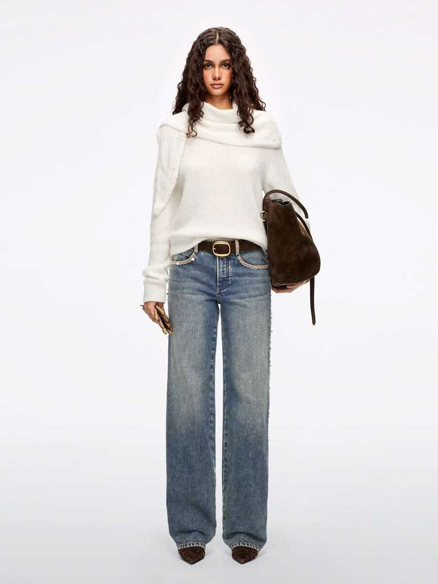 jeans mit perlenbesatz und geradem bein
