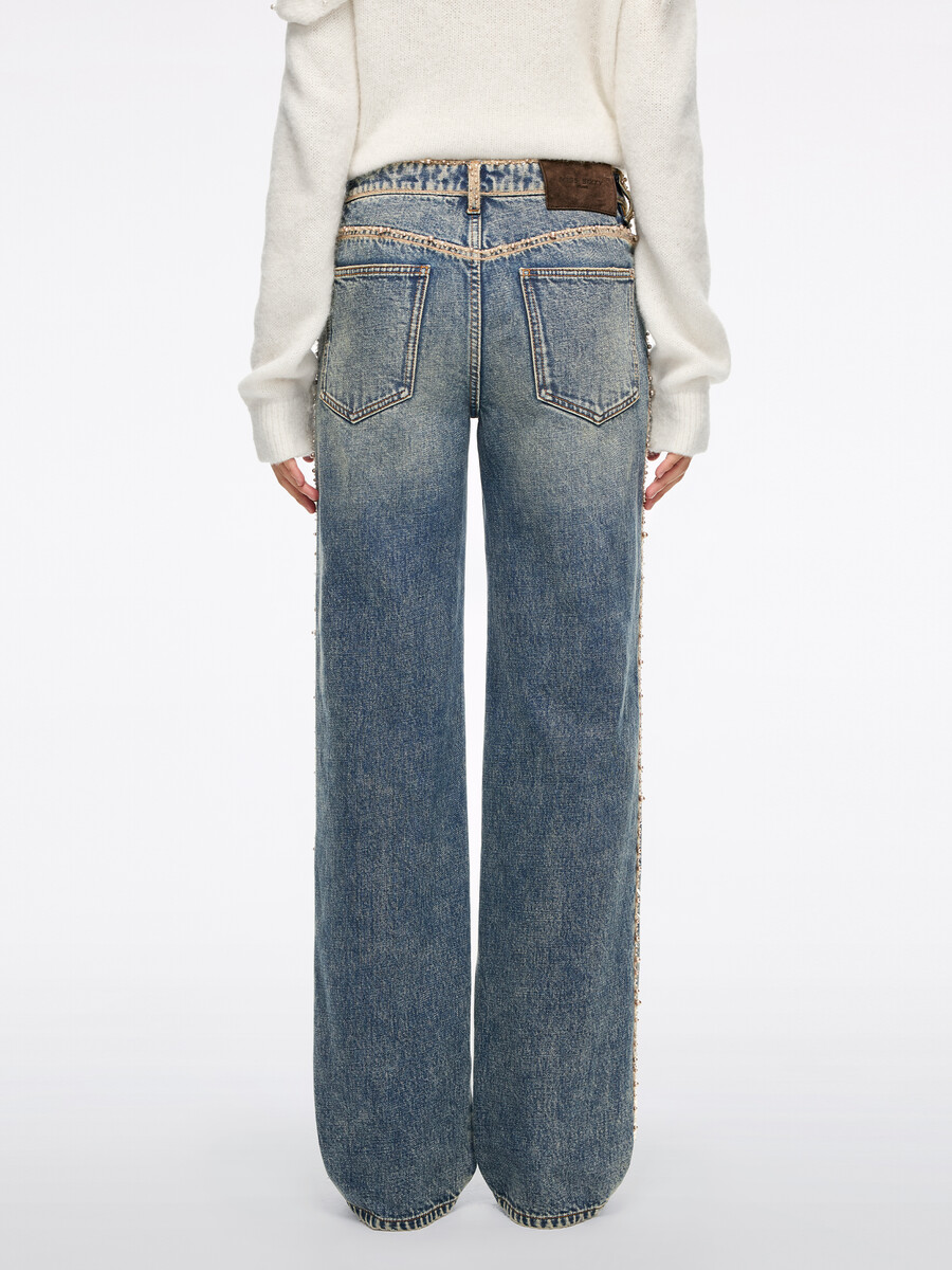 jeans mit perlenbesatz und geradem bein
