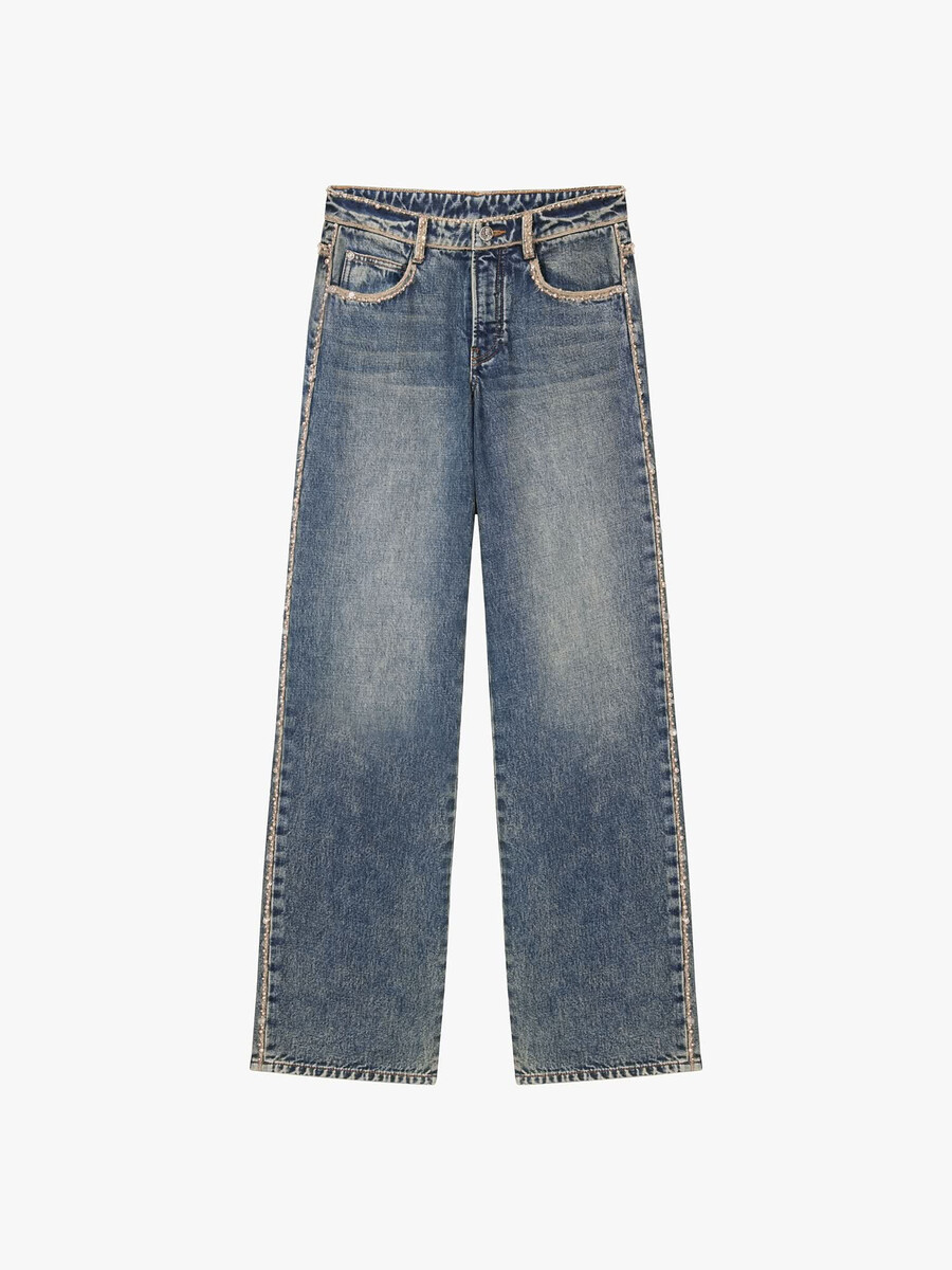 jeans mit perlenbesatz und geradem bein