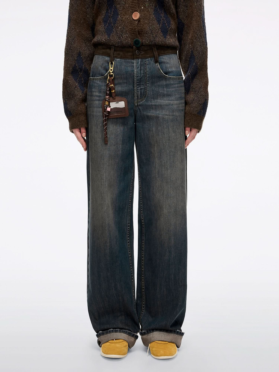 patchwork straight-leg jeans