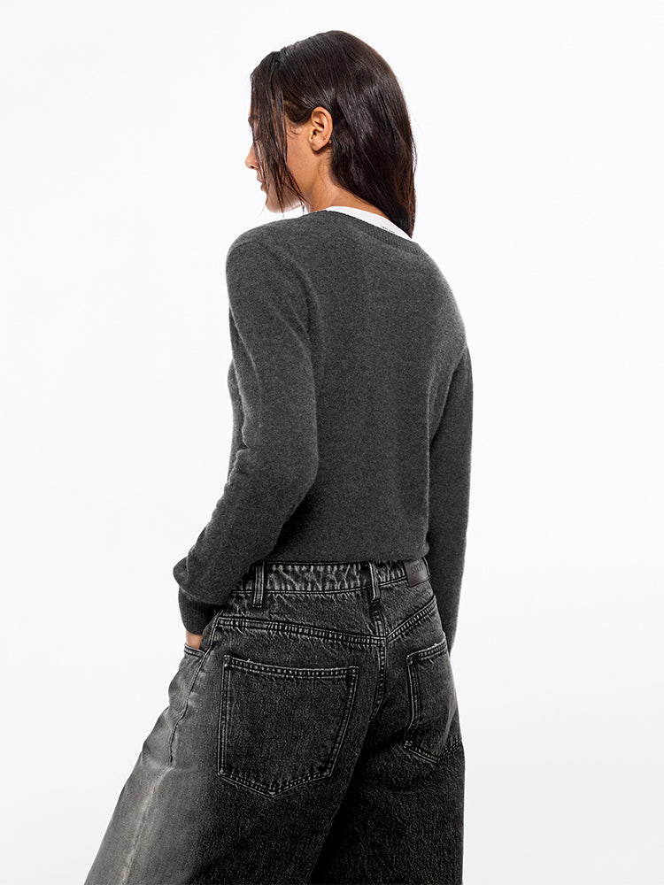 rundhals-kaschmirpullover mit stickerei