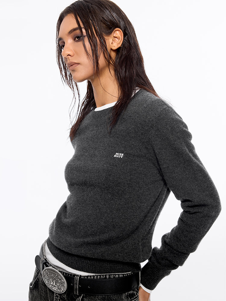 rundhals-kaschmirpullover mit stickerei