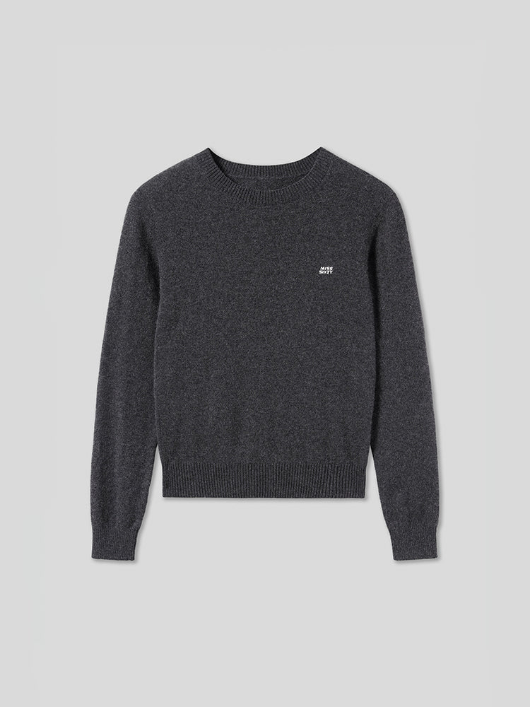 rundhals-kaschmirpullover mit stickerei