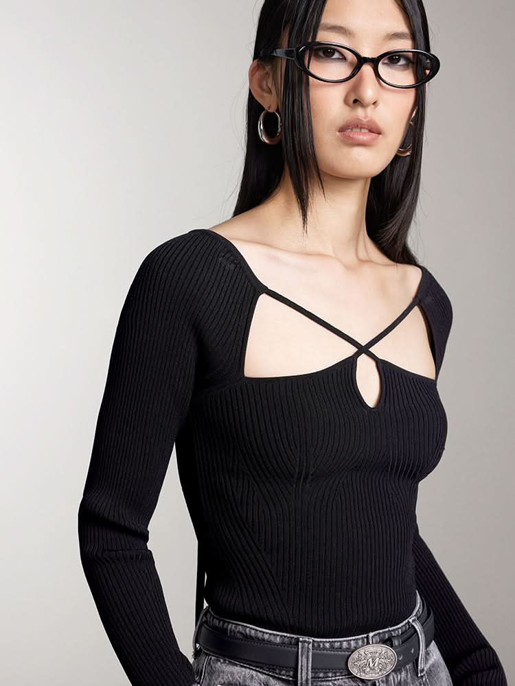 stricktop mit hohlmuster schmal geschnitten
