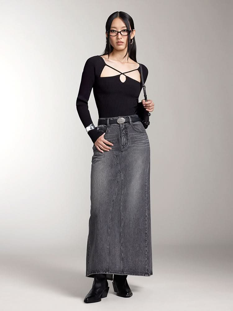 stricktop mit hohlmuster schmal geschnitten
