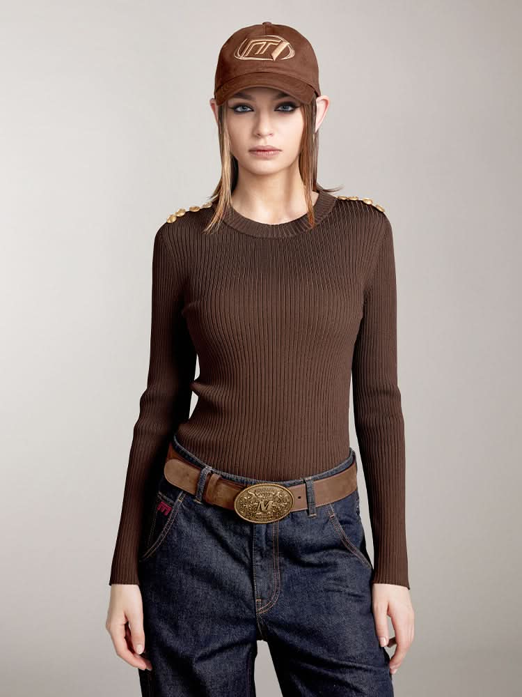 stricktop mit rundhalsausschnitt und knöpfen