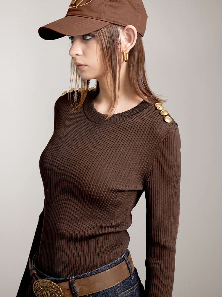 stricktop mit rundhalsausschnitt und knöpfen