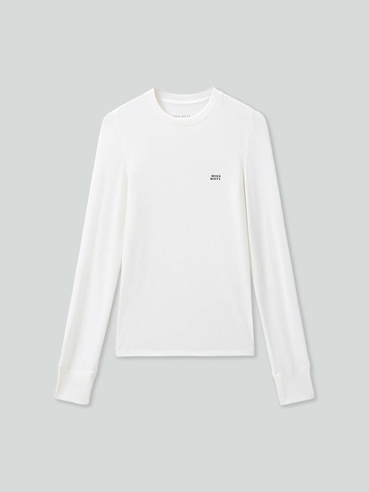 langarm-t-shirt aus wollmischung mit rippstrick