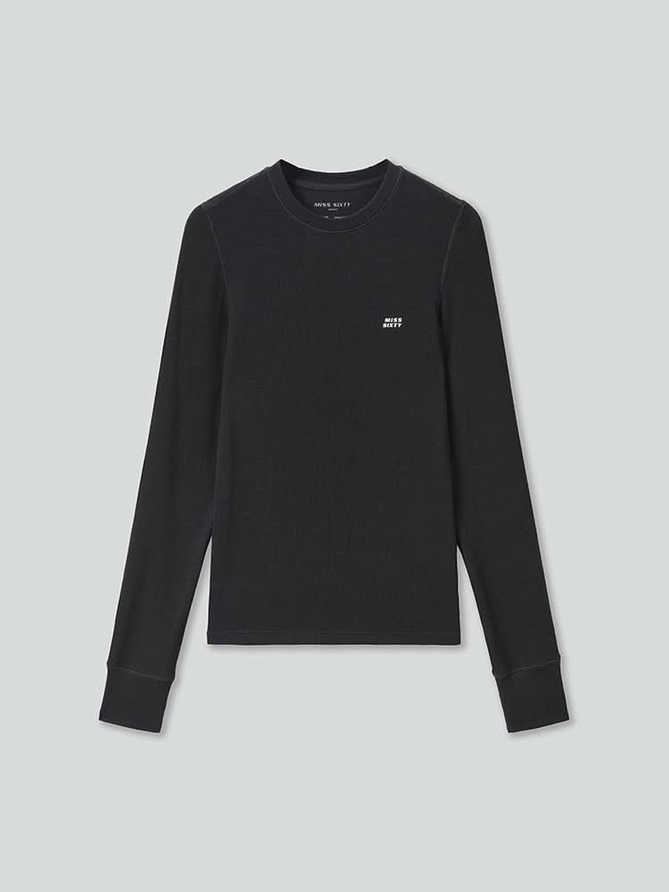 langarm-t-shirt aus wollmischung mit rippstrick