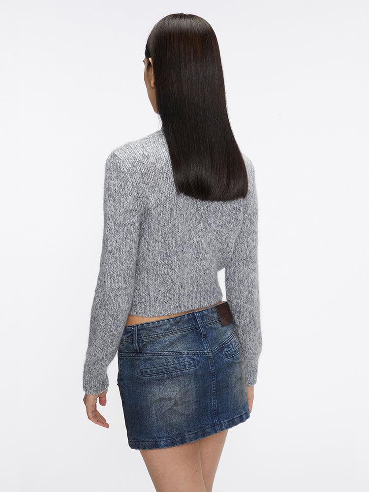 kurzer cardigan mit rundhalsausschnitt