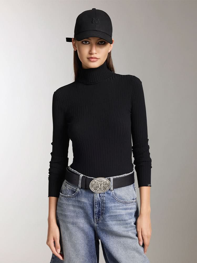 stricktop mit hohem kragen schmal geschnitten