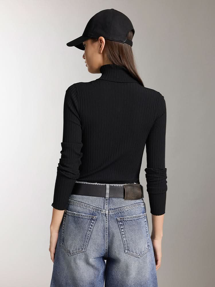stricktop mit hohem kragen schmal geschnitten