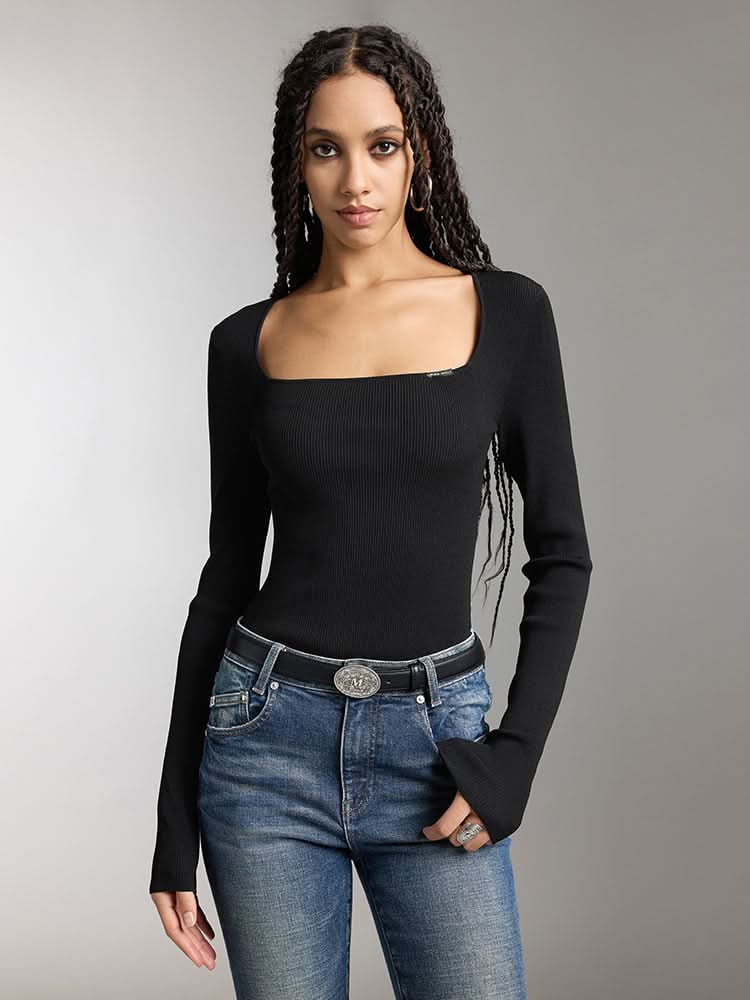 stricktop mit u-ausschnitt und schmaler passform