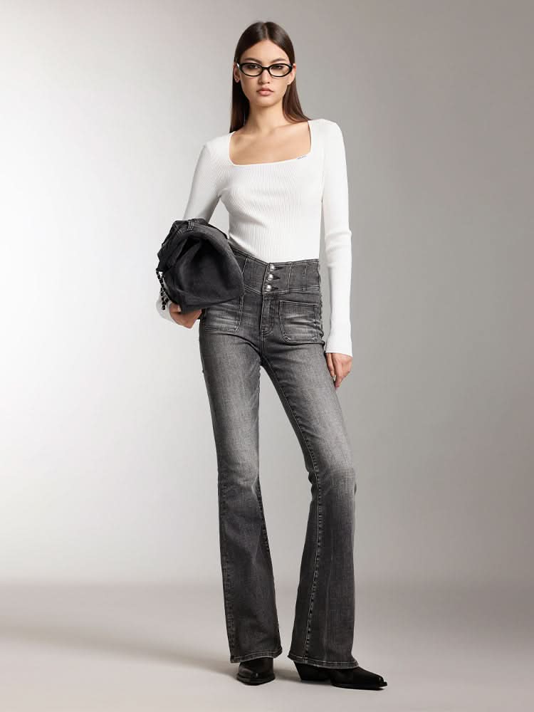 stricktop mit u-ausschnitt und schmaler passform