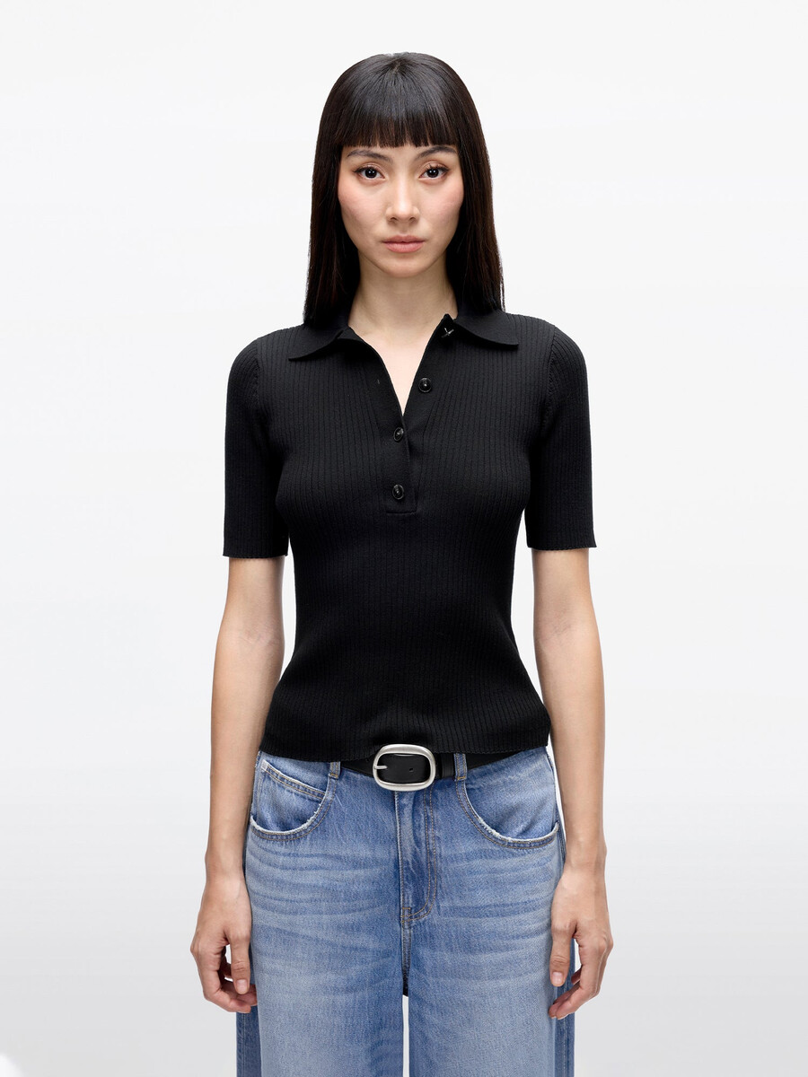 kurzes stricktop mit polokragen