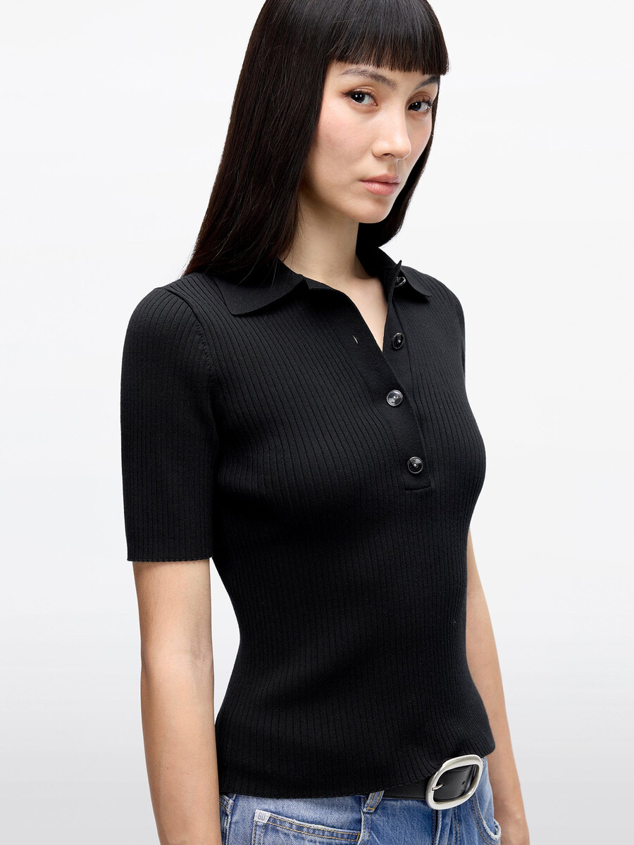kurzes stricktop mit polokragen