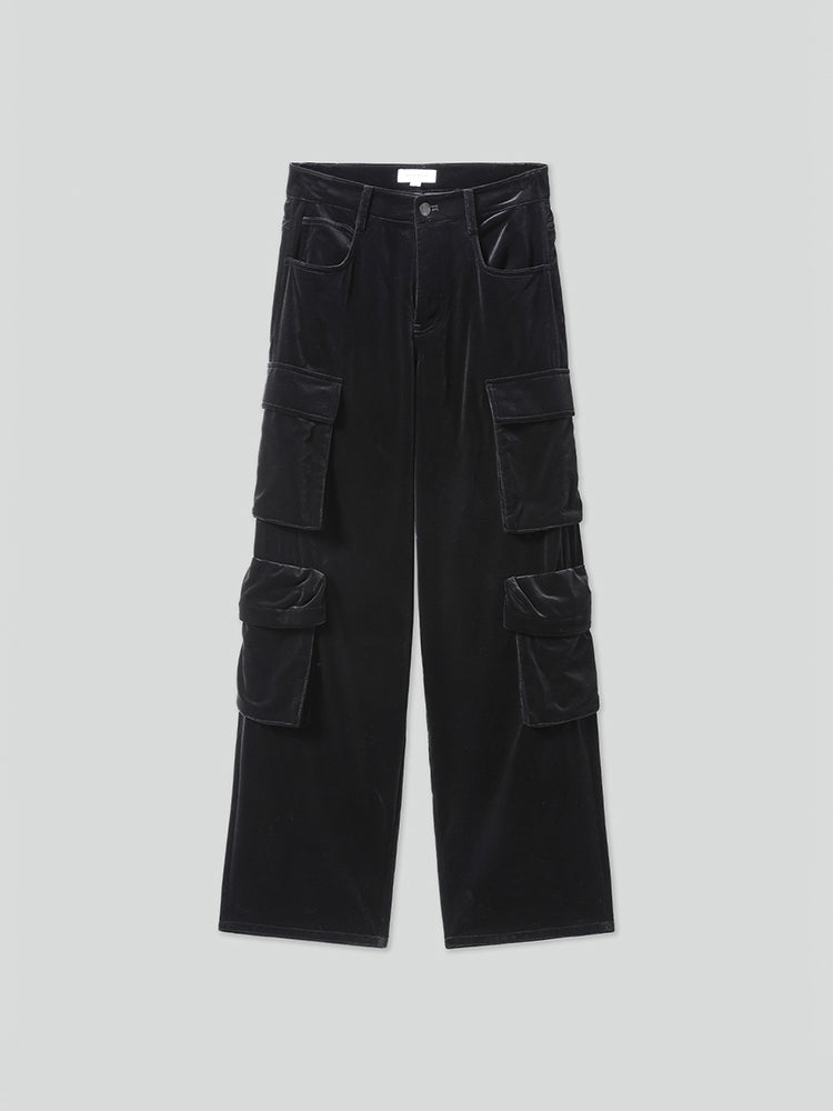 samt-cargohose mit hohem bund
