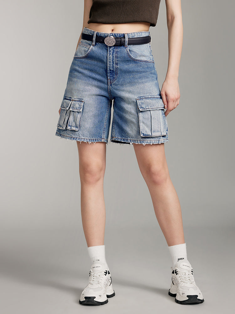 vintage cargo style denim shorts