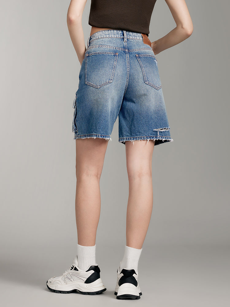 vintage cargo style denim shorts