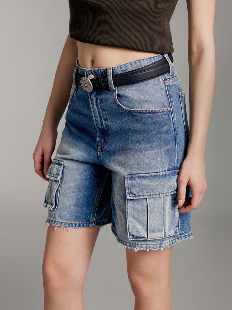 vintage cargo style denim shorts