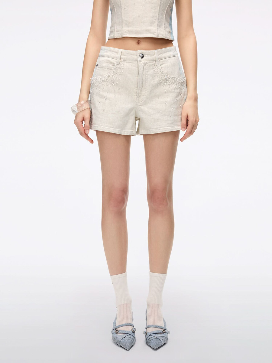 jeans mit perlenbesatz