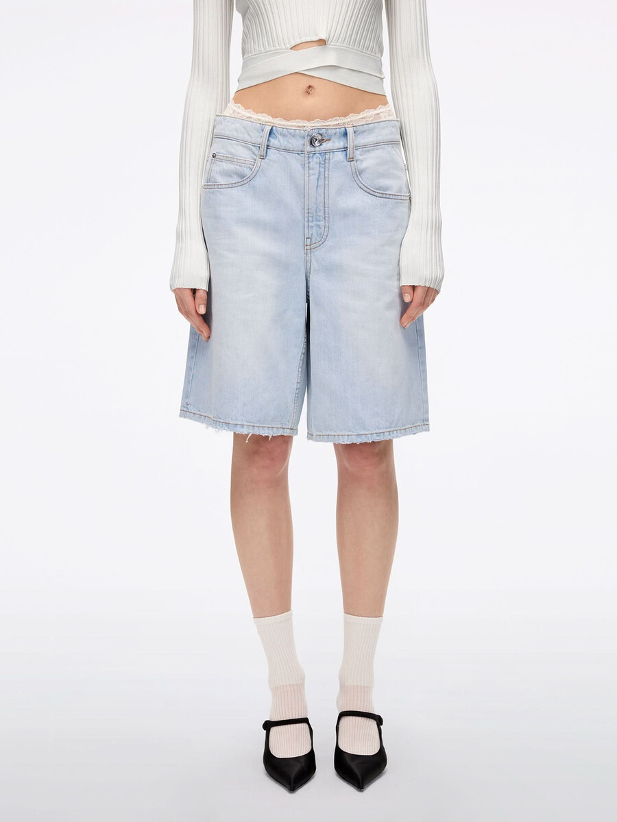 patchwork-jeansshorts mit bund