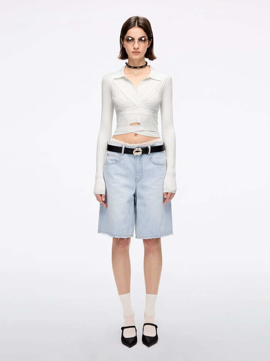 patchwork-jeansshorts mit bund