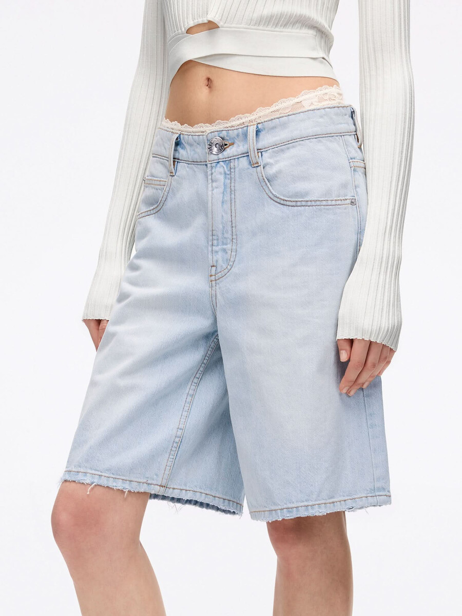 patchwork-jeansshorts mit bund
