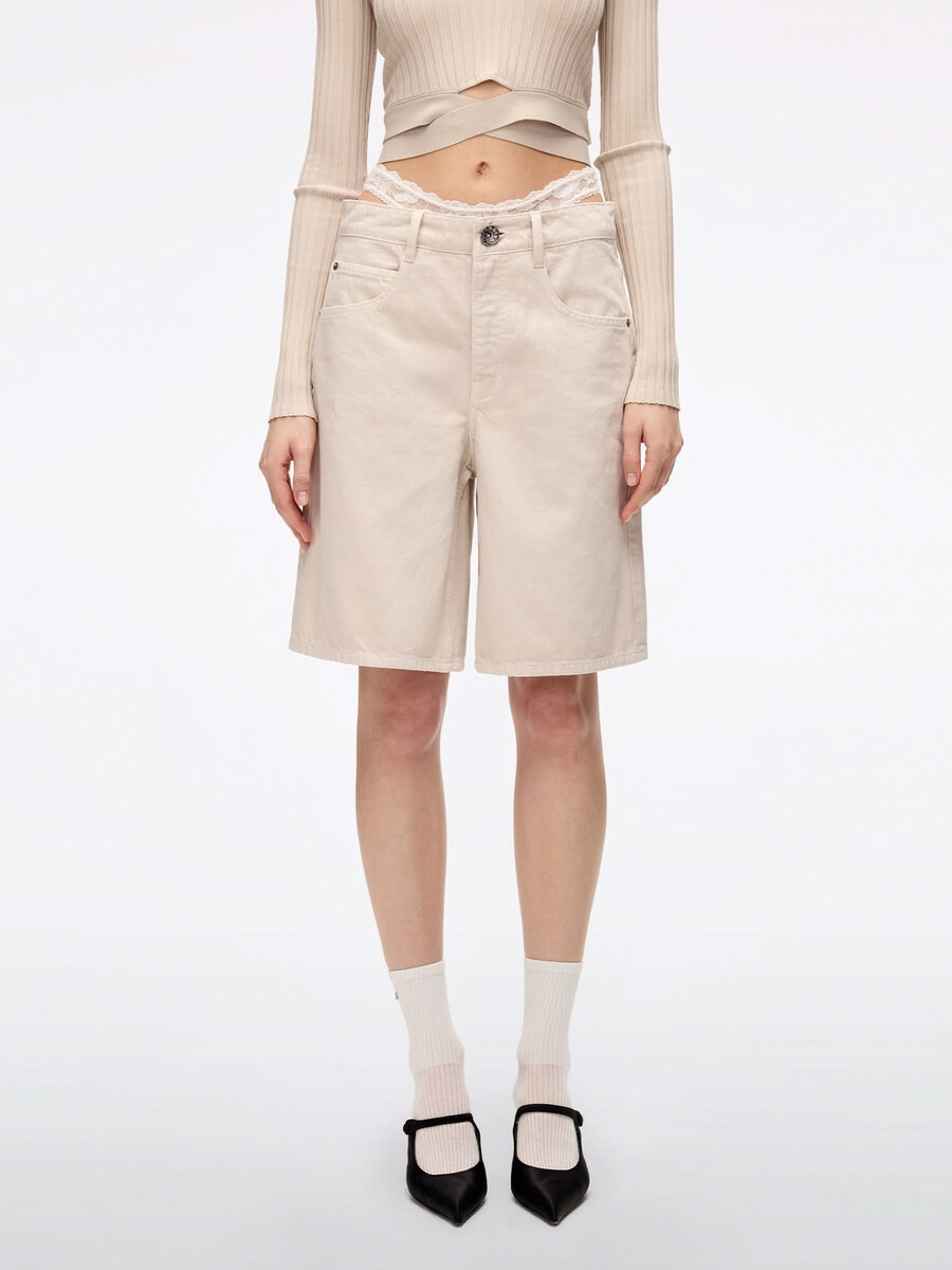patchwork-jeansshorts mit bund