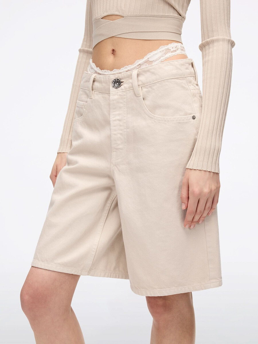 patchwork-jeansshorts mit bund