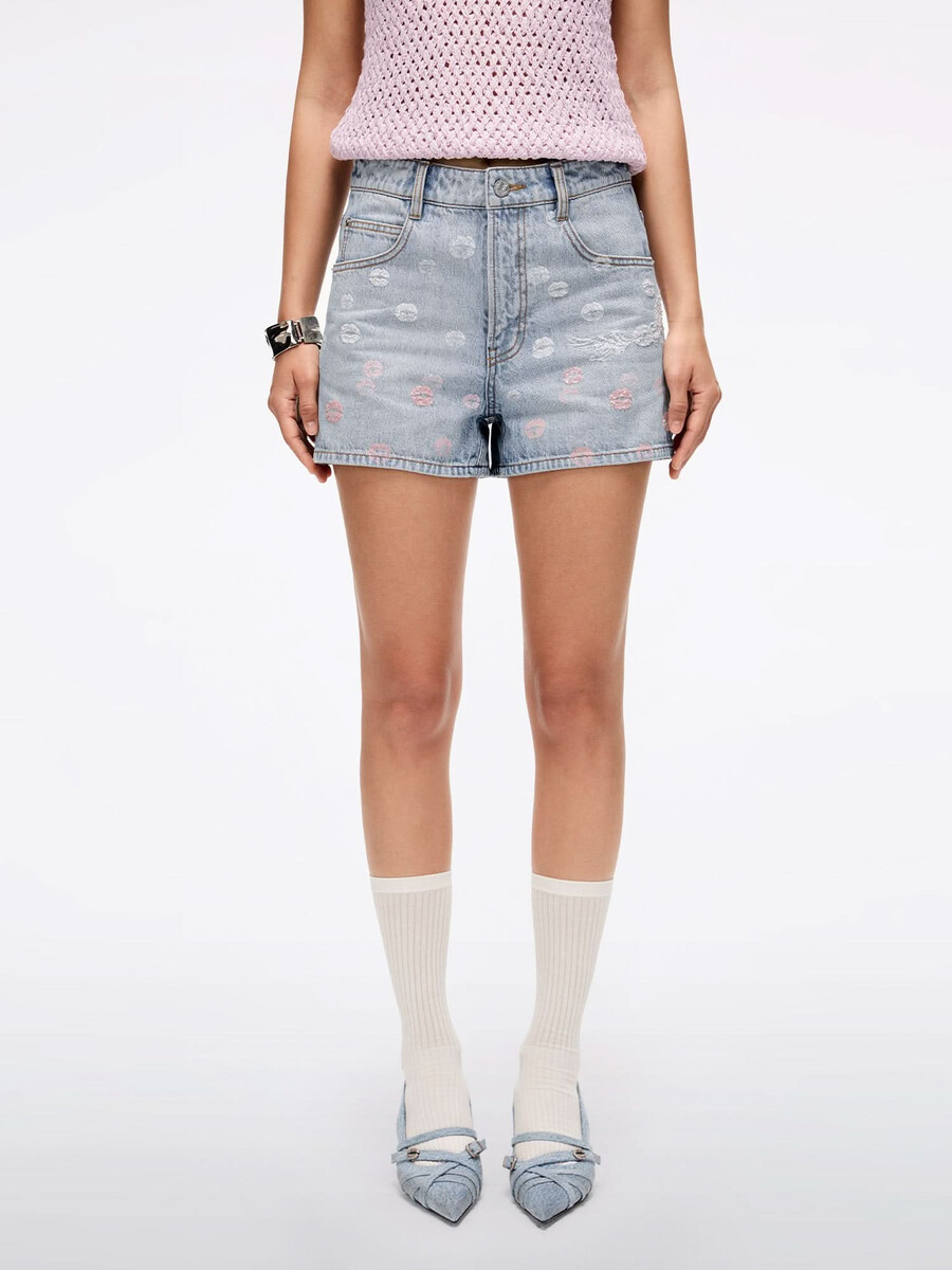 jeansshorts mit flügelverzierungen und perlen