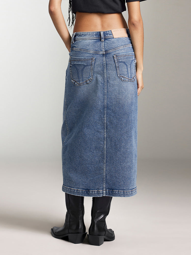 jeans-maxirock mit schlitz in blau