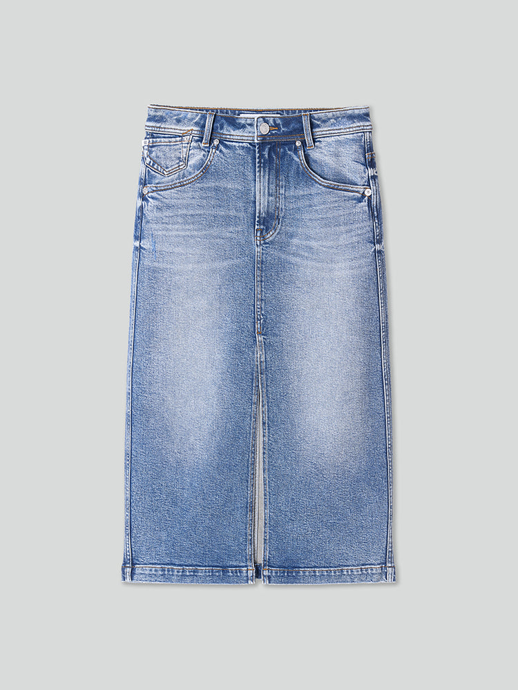jeans-maxirock mit schlitz in blau