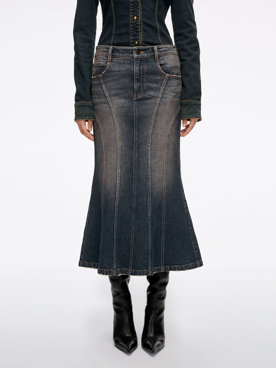 jeansrock im meerjungfrauen-stil mit used-look