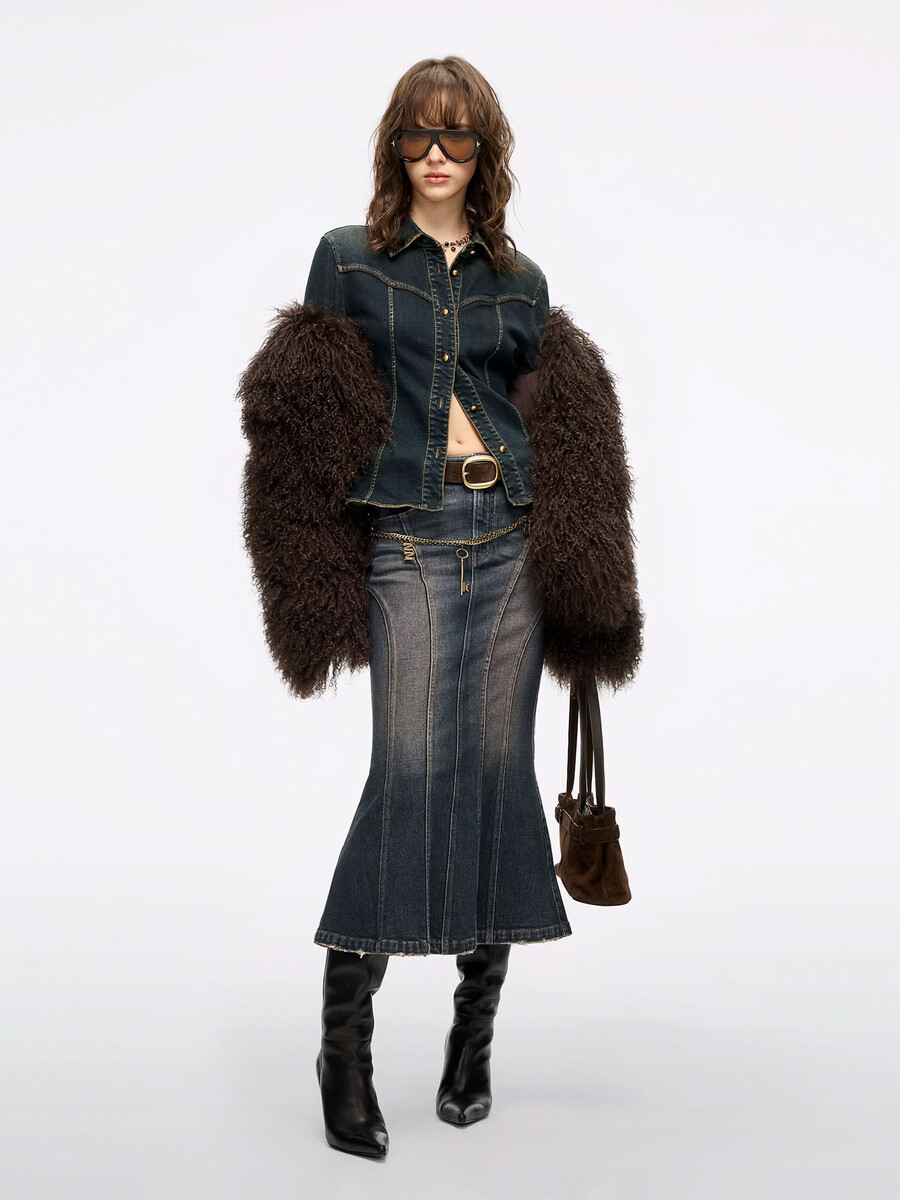 jeansrock im meerjungfrauen-stil mit used-look
