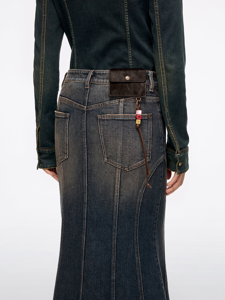 jeansrock im meerjungfrauen-stil mit used-look