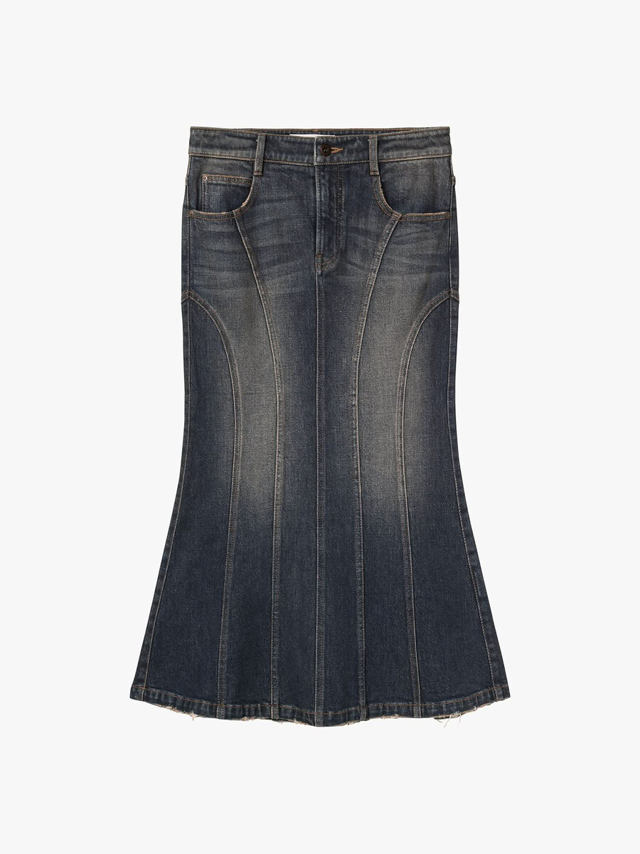jeansrock im meerjungfrauen-stil mit used-look
